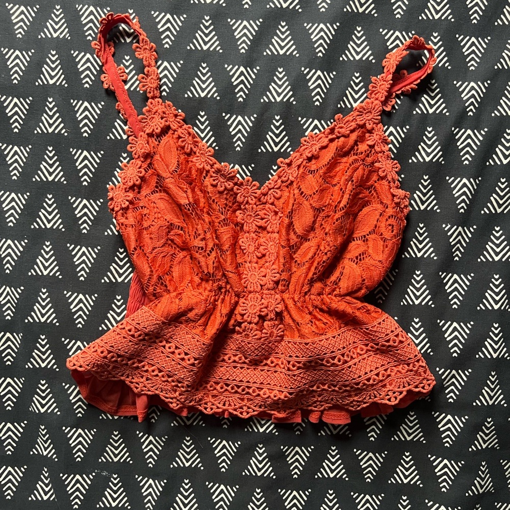 Orange Lace Peplum Top